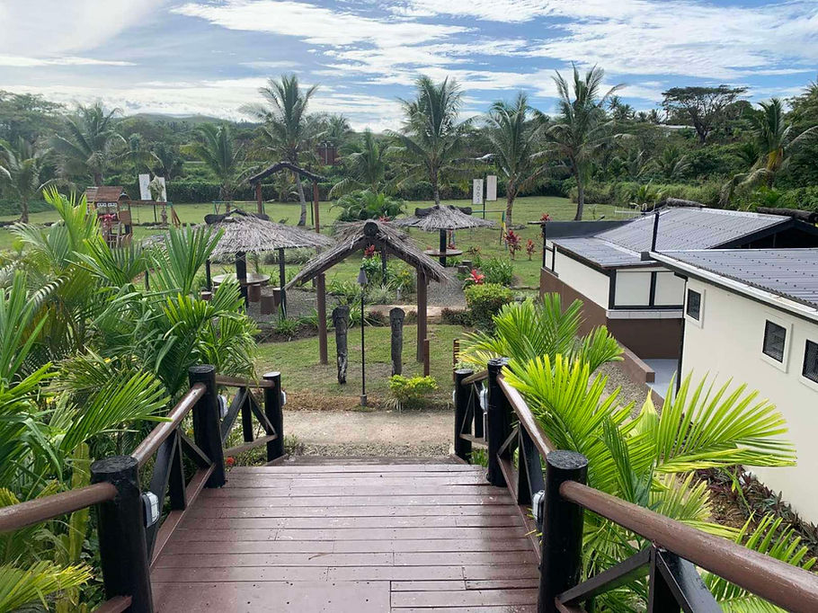 Garden and pool views across the resort grounds