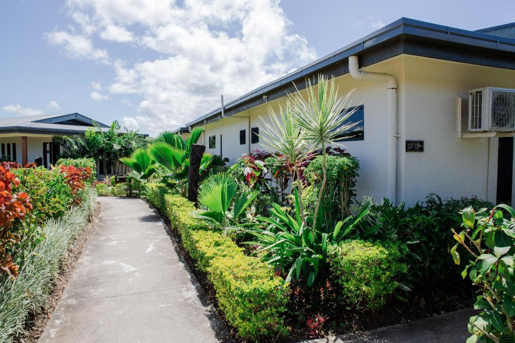 Garden greenery and palms around the resort
